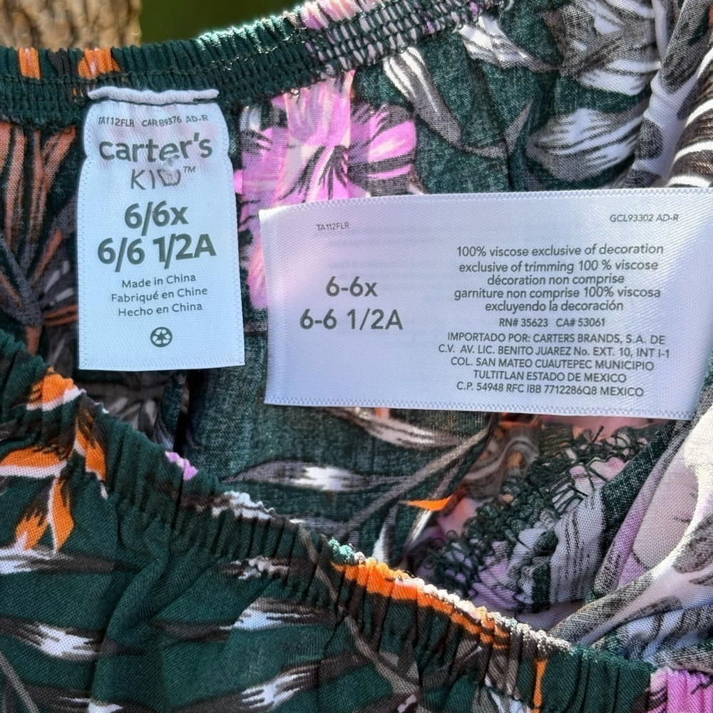 Carter's Green with Pink and Orange Tropical Hawaiian Print Sundress Size 6/6X - Picture 9 of 9